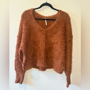 Free People Rust V-Neck Sweater